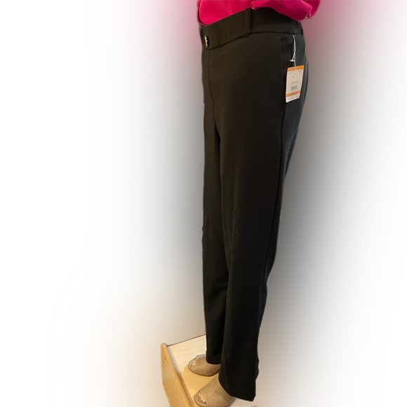 Ann Klein Black Curvy Fit Slim Leg Pants with Gold Button Belt Loops Pockets - Picture 6 of 10